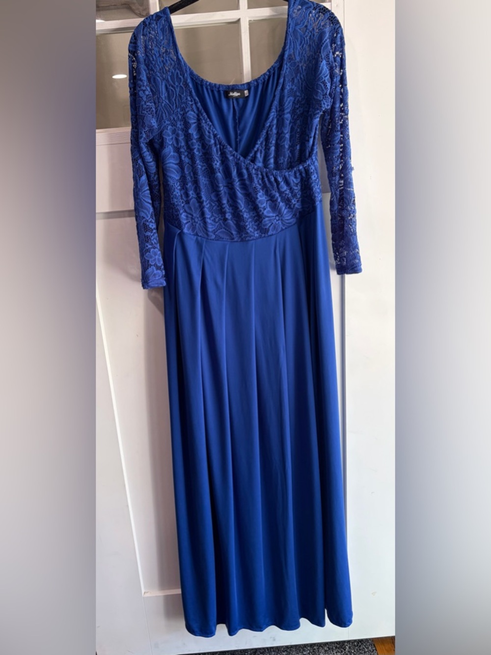 Altered - Lace Bodice Long Sleeve Maxi Maternity Dress in Cobalt Blue